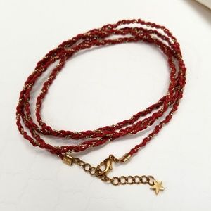 Wraparound Bracelet Braided Red Gold Star Charm